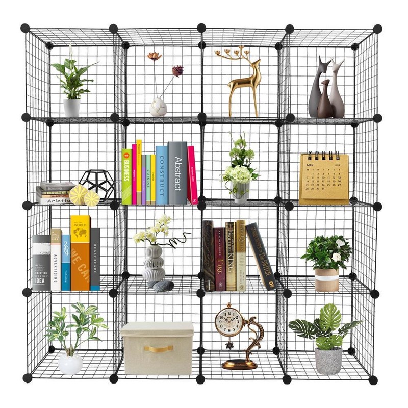 Multi Use DIY 16 Cube Wire Grid Organizer Bookcase Storage