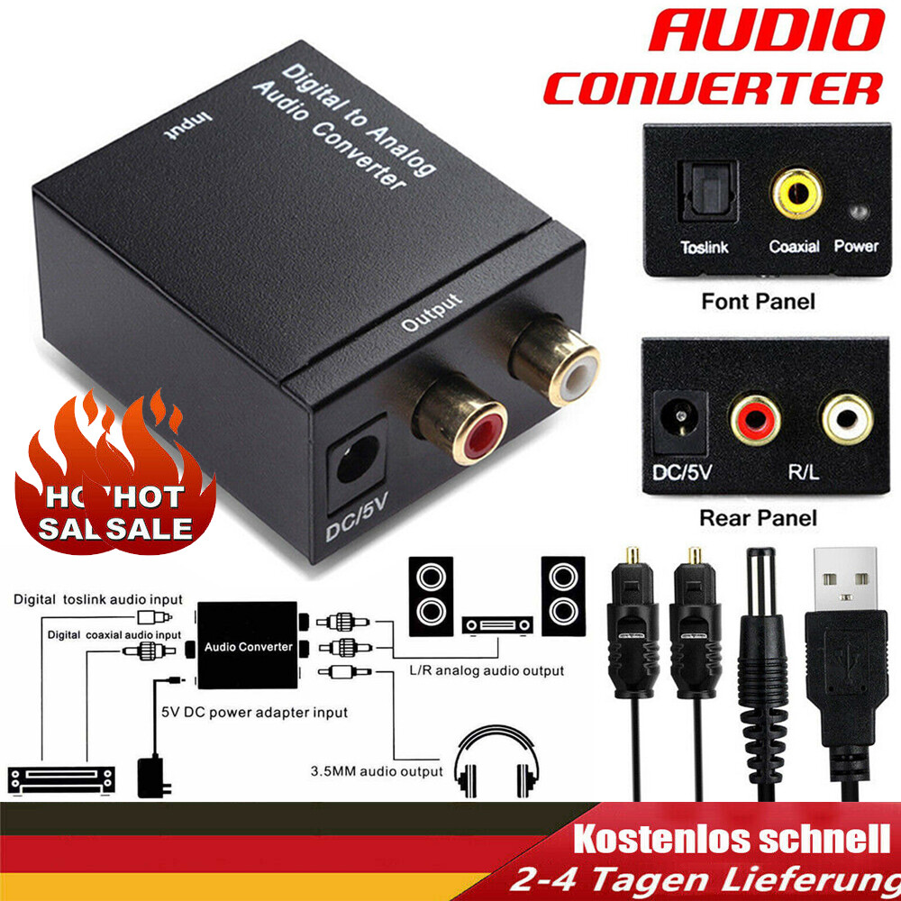 3,5-mm-Digital-Analog-Audiokonverter-Adapter mit Glasfaserkabel RCA Out Optical