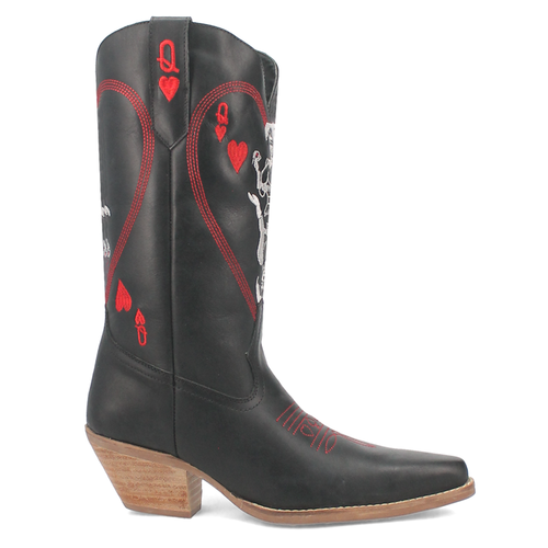 Dingo Queen A Hearts Round Toe Embroidered Cowboy  Womens Black Casual Boots DI1
