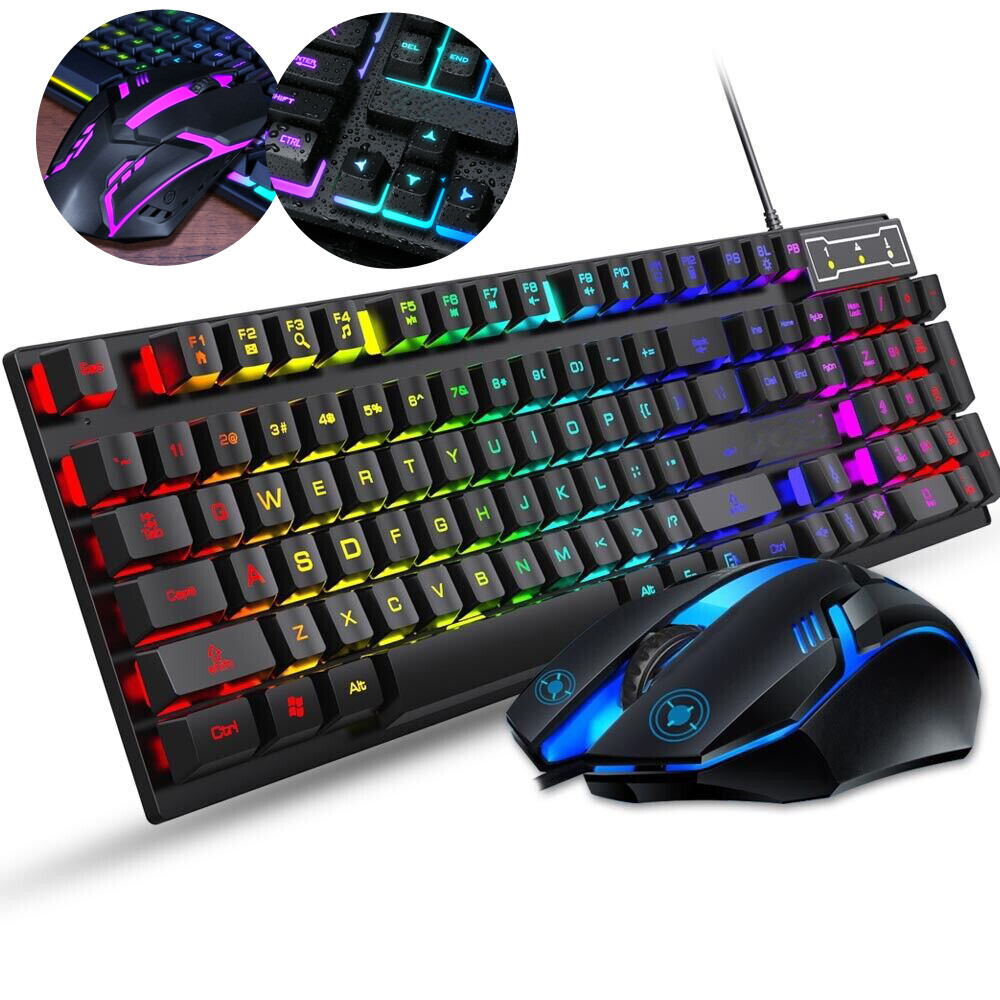 Computer Desktop Gaming Keyboard and Mouse Mechanical Feel LED Light Backlit RGB