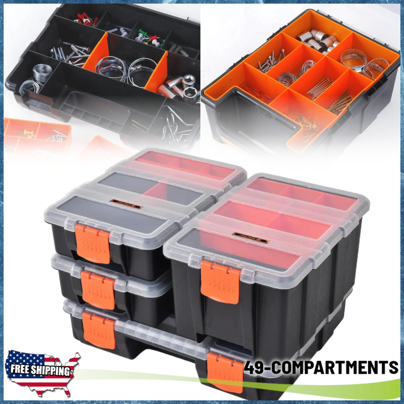 49-COMPARTMENT SMALL PARTS HARDWARE ORGANIZER 4 Containers  w/ Removable Trays