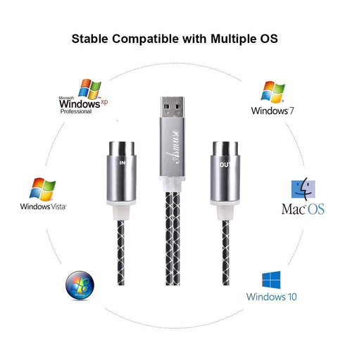 USB to MIDI Cable IN-OUT Converter MIDI Interface with Indicator Light and FTP 5