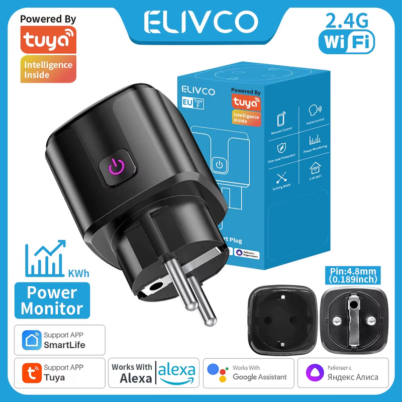 Tuya WiFi Smart Plug Socket With Timing/Countdown/Power Monitoring Function, Sup