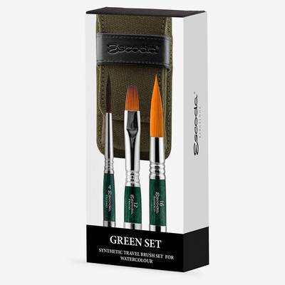 Escoda : Synthetic Watercolour Travel Brush : Series 1273 : Green Set of 3