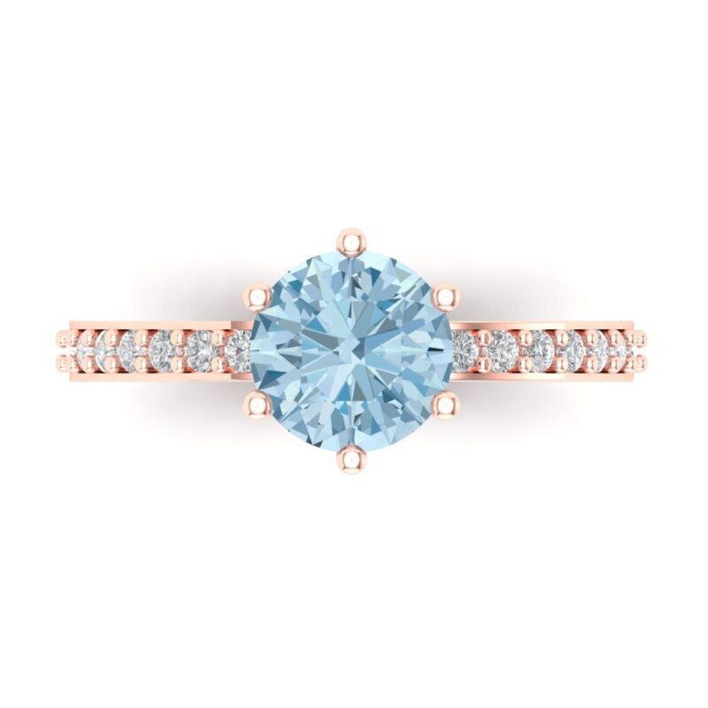 1.96ct Round Sky Blue Topaz Promise Bridal Wedding Designer Ring 14k Rose Gold