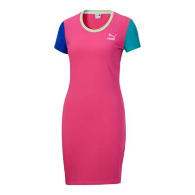 

Puma Marble Scoop Neck Short Sleeve Dress Womens Pink Casual 53660301, Розовый