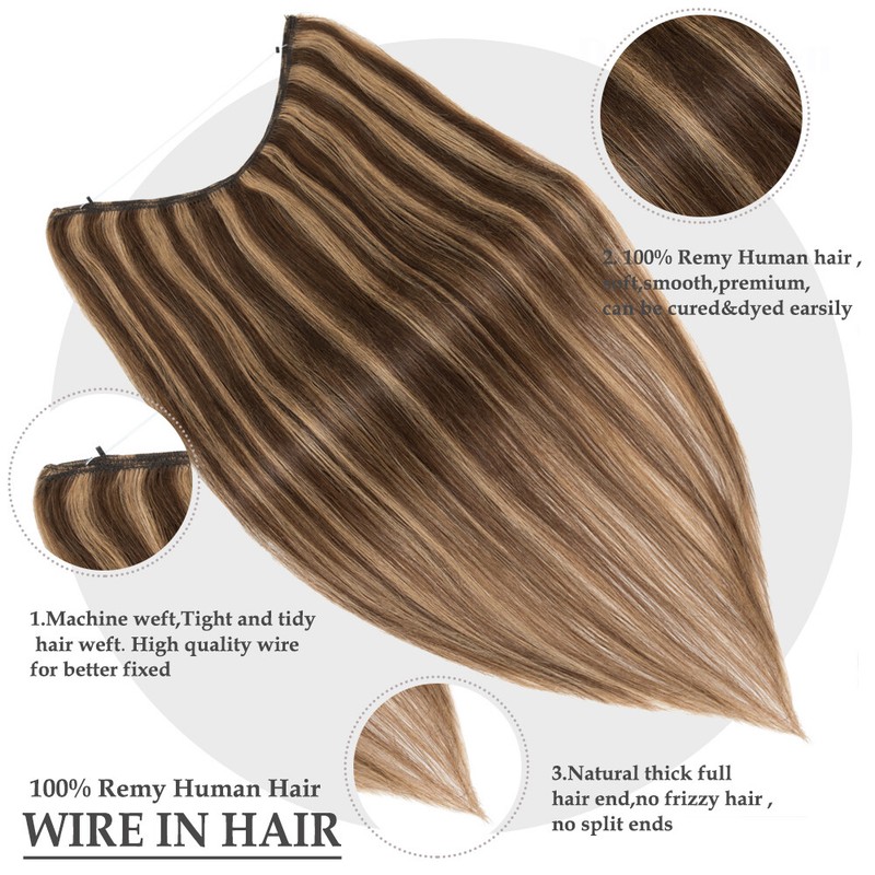 Clip Wire in Remy Human Hair Extensions One Piece Headband Hidden Invisible Ring