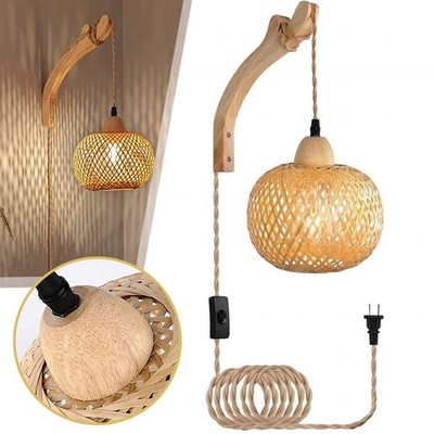 Wandlampe Rattan Hängelampe Nachttischlampe Rattan Nachttischlampe Bambus Latern