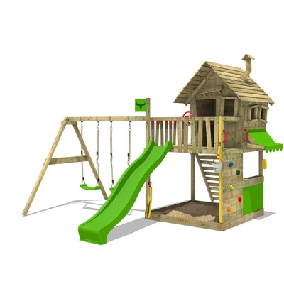 FATMOOSE GroovyGarden Combo XXL Spielturm Baumhaus Garten Doppelschaukel Rutsche