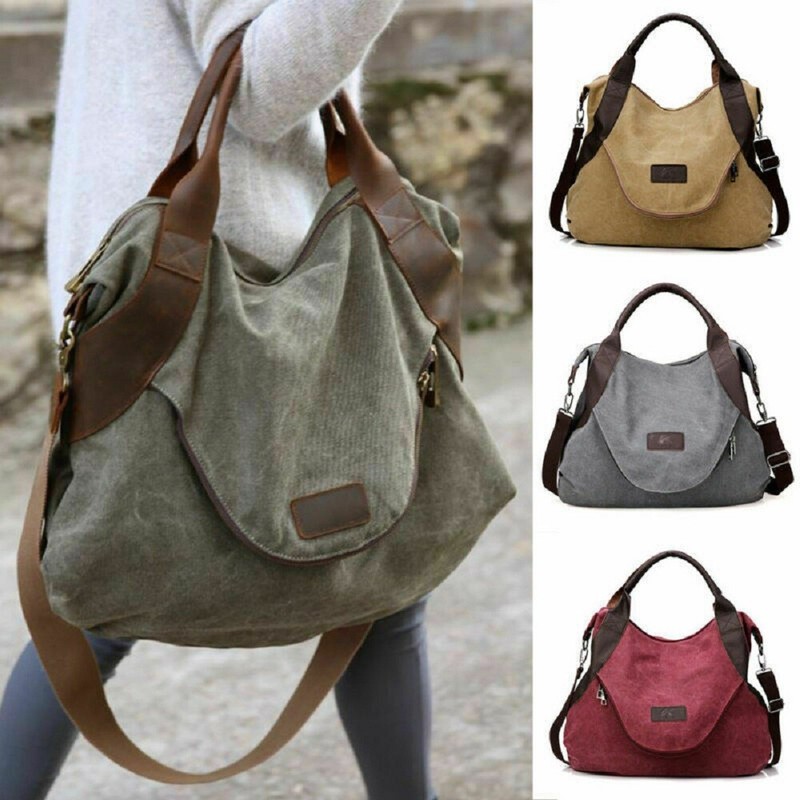 Große Damen Schultertasche Umhängetasche aus Canvas Crossover Stoff Handtasche