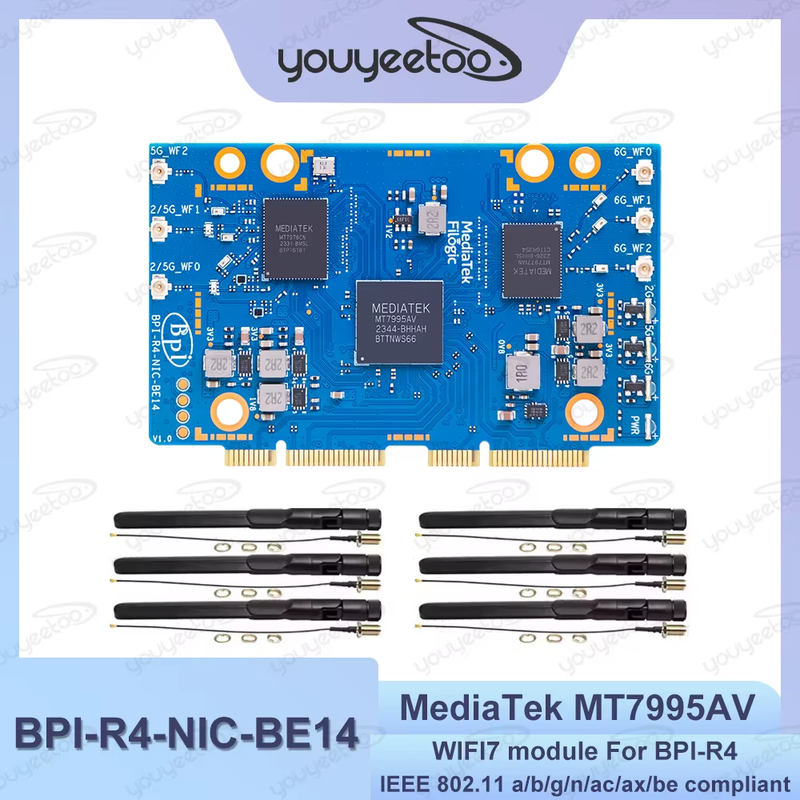 Banana Pi BPI-R4-NIC-BE14 WiFi 7 Module MediaTek MT7995AV Chipset RISC-V MCU 2 P