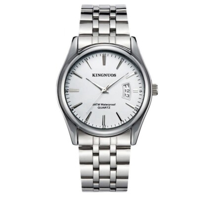 KINGNOUS Quartz Casual Watch Date Stainless Steel Strap Waterproof Wristwatches