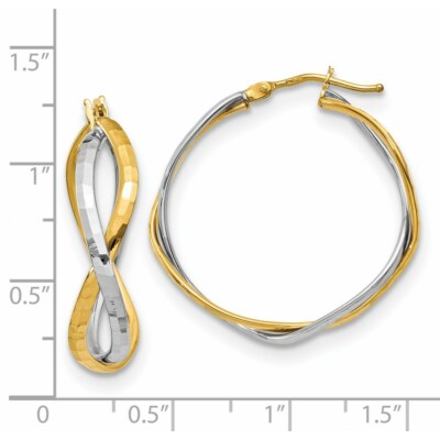 Pre-owned Superdealsforeverything Real 14kt Two-tone Polished Criss Cross Hoop Earrings