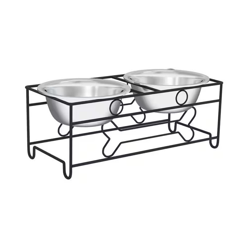 40 Oz. Stainless Steel Elevated Pet Bowls with 6.5 In. Tall Stand (Set of 2)