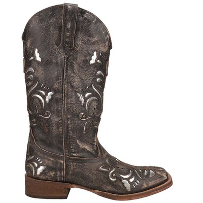 

Roper Belle Metallic Square Toe Cowboy Womens Brown Western Cowboy Boots 09-021, Коричневый, Roper Belle Metallic Square Toe Cowboy