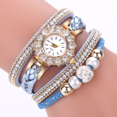 Luxury Women Ladies Weave Wrap Quartz Wrist Watch Diamond Bracelet Watches Gifts