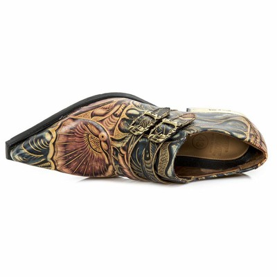 NEW ROCK ROCK M-7960-S14 VINTAGE LEDER SCHUHE SCHWARZ STAHLSPITZE