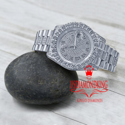 Pre-owned Usdiamondking 18k White Gold Solid Stainless Steel Simulated Diamonds Presidential Watch 41mm