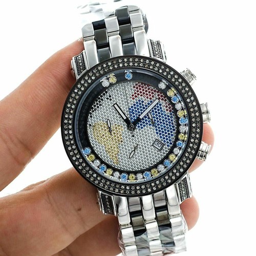 Pre-owned Joe Rodeo Men's Diamond Watch  Classic Jcl40(w) 1.75 Ct World Map Dial In White