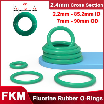 2.4mm Cross Section Fluorine Rubber O Ring FKM Seals 2.2-85.2mm ID Green Metric