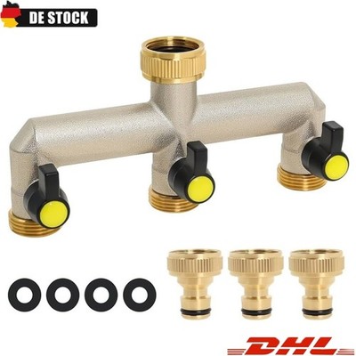 3-Wege Messing Wasserhahn Verteiler 3/4" Wasserverteiler 3er Gartenschlauch 1/2