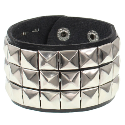 Punk Rock Assorted Square-Studded Leather Bracelet Adjustable Snap Wristband