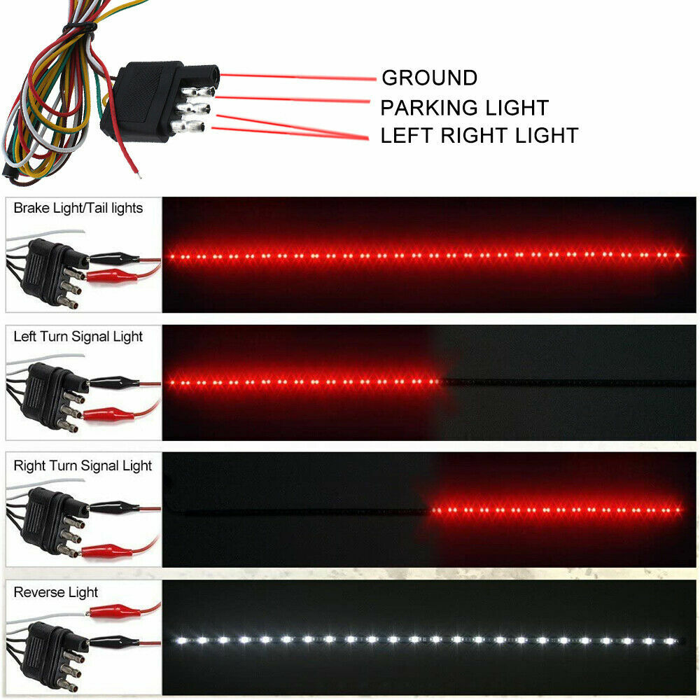 60" Double Row LED Truck Tailgate Light Bar Strip Red White Reverse Stop Brake