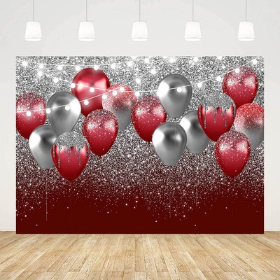 10x7ft Red and Silver Backdrop for Photography Birthday Party Decorations Wed...