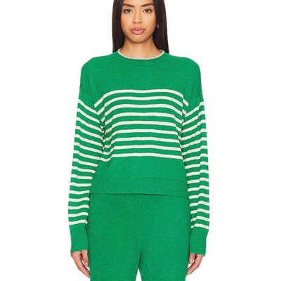 Monrow Boucle Knit Stripe Sweater With Side Pockets, Size S,NWT