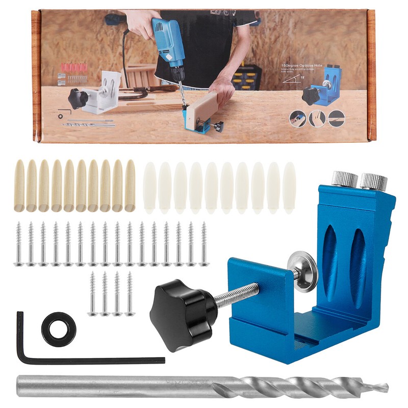 46X15&deg; Pocket Hole Wood Tool kit Screw Jig Dowel Drill Set Angle Hole Locator AA