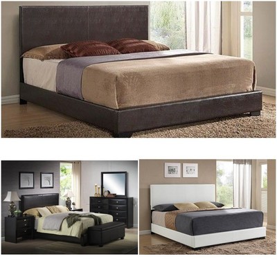 Upholstered Bed frame w headboard footboard leather Platform full queen king NEW