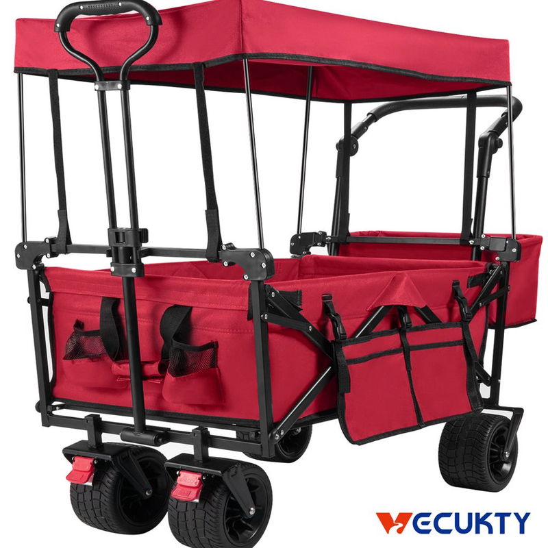 Collapsible Garden Wagon Cart with Removable Canopy for Garden Camping Grocery S