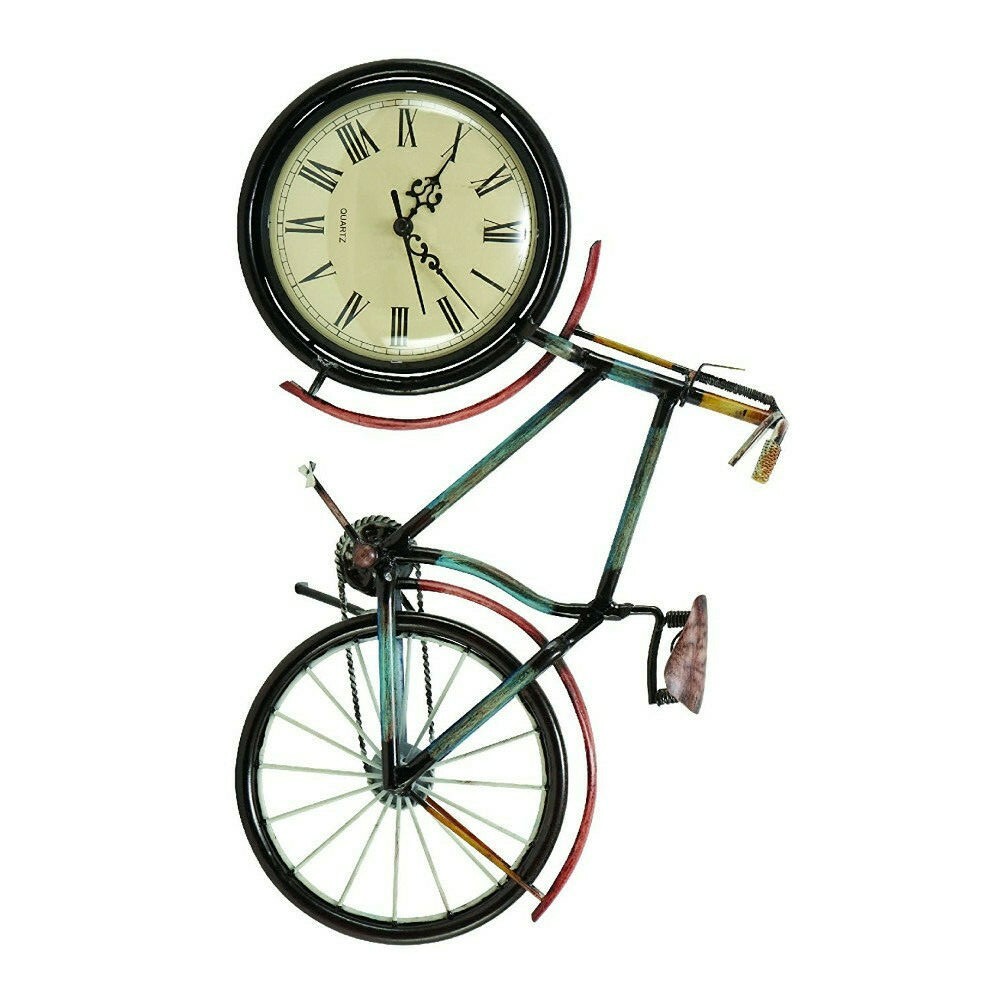 Benzara Cycle Shaped Metal Table Clock With Analog Display, Multicolor