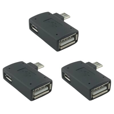 3 Pack 2-In-1 Powered Micro USB to USB OTG Adapter 90 Degree for Fire Stick