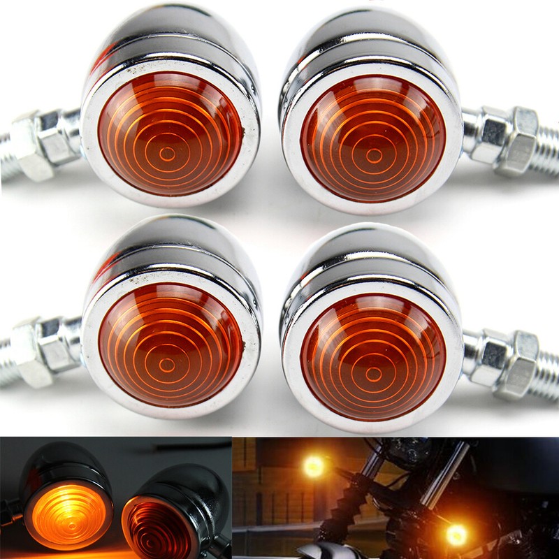 4PCS Harley Bullet Tail Turn Signal Lights Amber Chrome, Vintage Style
