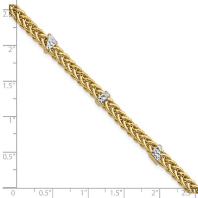 Pre-owned Superdealsforeverything Real 14kt & White Rhodium Polished Diamond Cut Flat Wheat Bracelet