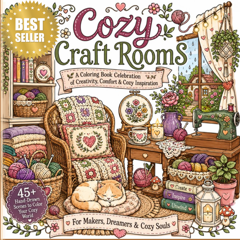 Cozy Craft Coloring Book: a Cozy Hygge Coloring Journey through Craft Rooms, Tea