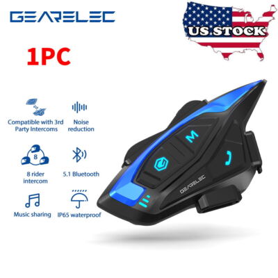Motorcycle Bluetooth Helmet Intercom Headset Interphone 8 Riders 2km Range IP65
