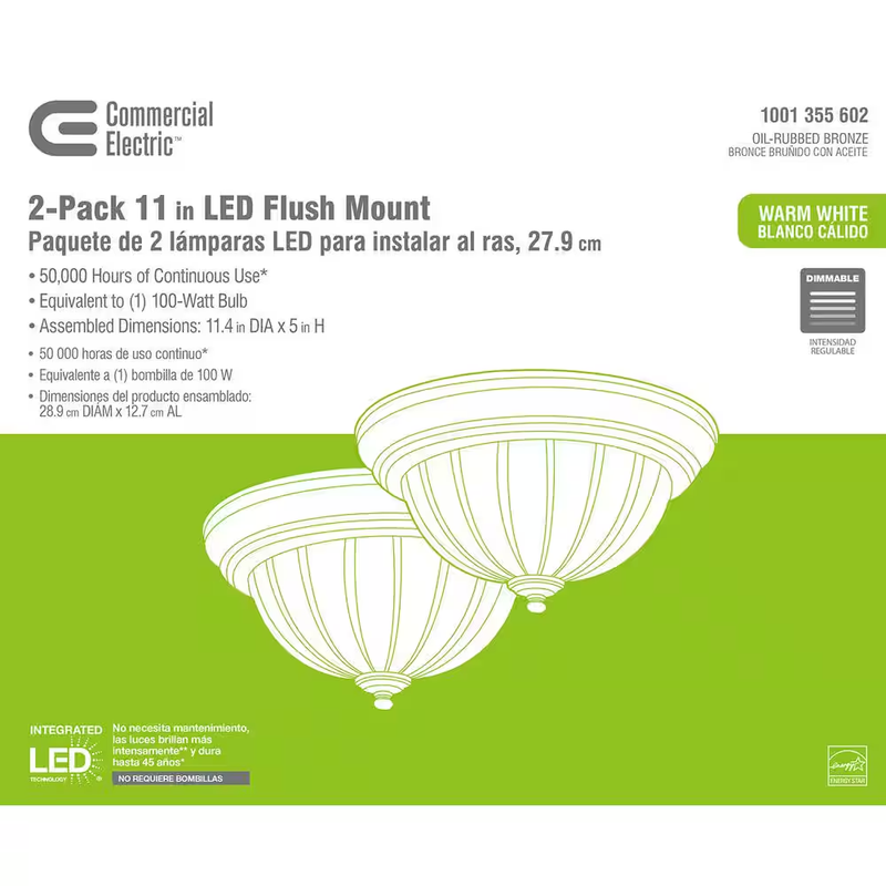 Commercial Flush Mount Lights W/ Frosted Glass Shade 11" 100-Watt (2-Pack) Unit