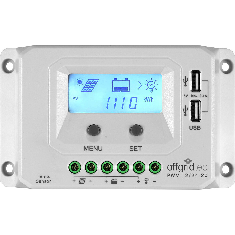 Offgridtec PWM Pro Laderegler 12V/24V 20A USB mit LCD Display