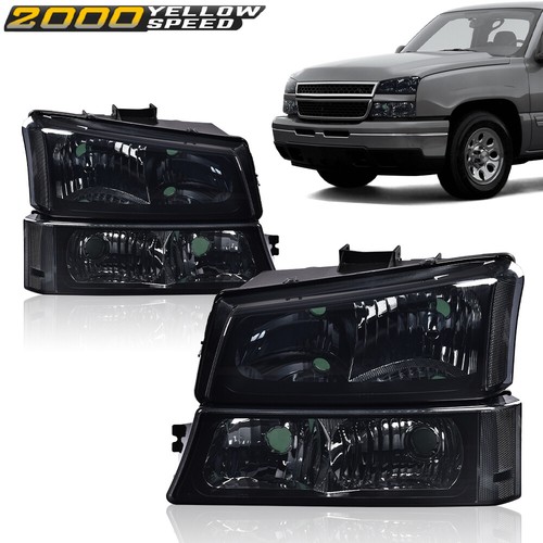 Fit For 03-07 Chevy Silverado Smoked Clear Corner Headlights+Signal Bumper Lamp 