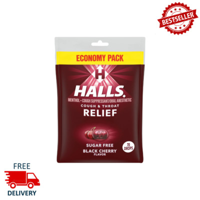 Halls Relief Sugar Free Black Cherry Flavor Drops Economy Pack, 70 Count, 1 Pack
