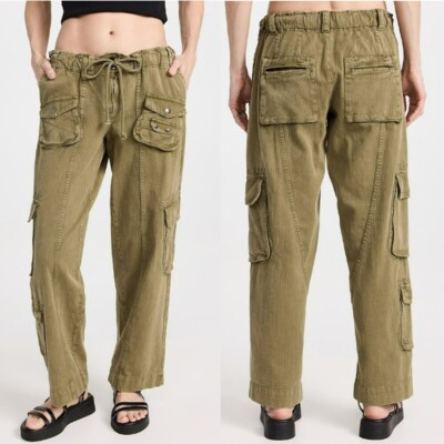 New Free People Tahiti Cord Cargo Ground Coriander Pants Size XL