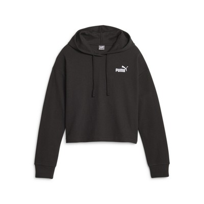 Укороченный пуловер с капюшоном Puma Essentials с завышенной талией Женская черная повседневная верхняя одежда 6