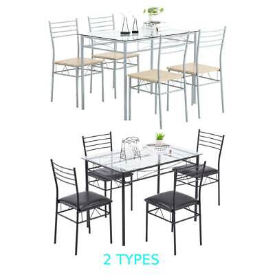 Glass Dining Table Set 4 Chairs Kitchen Room Breakfast Black