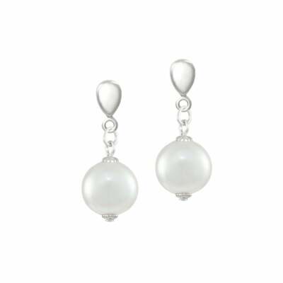 Duchy White Shell Pearl Silver Tone Drop Clip On Earrings