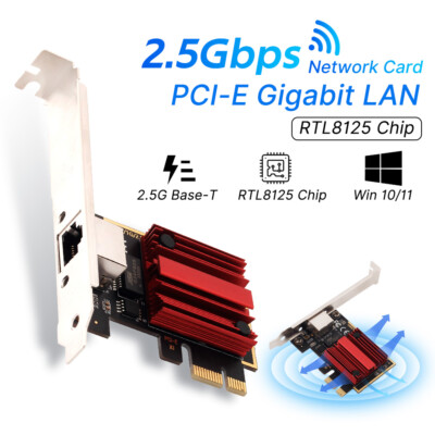 2.5G Gigabit Ethernet Adapter RJ45 RTL8125 PCI-E Gaming Network Card for Windows