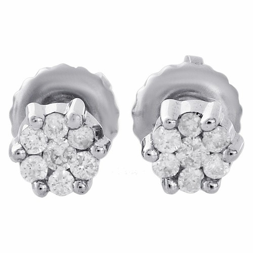 Pre-owned Jfl Diamonds & Timepieces 10k White Gold Diamond Studs Ladies Mini 4.45mm Flower Set Earrings 0.17 Ct.