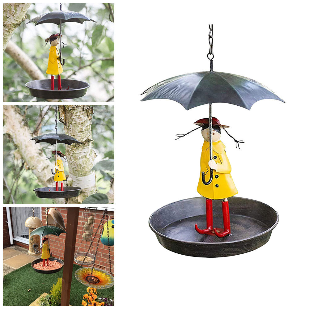 Metal Hanging Chain Girl And Umbrella Bird Feeder For Wild Birds