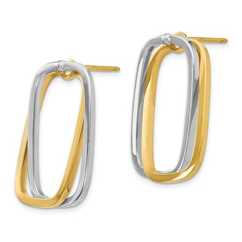 Pre-owned Accessories & Jewelry 14k Two Tone Gold 1.4mm Rectangle Interchanging Versatile Earrings Italian Gold